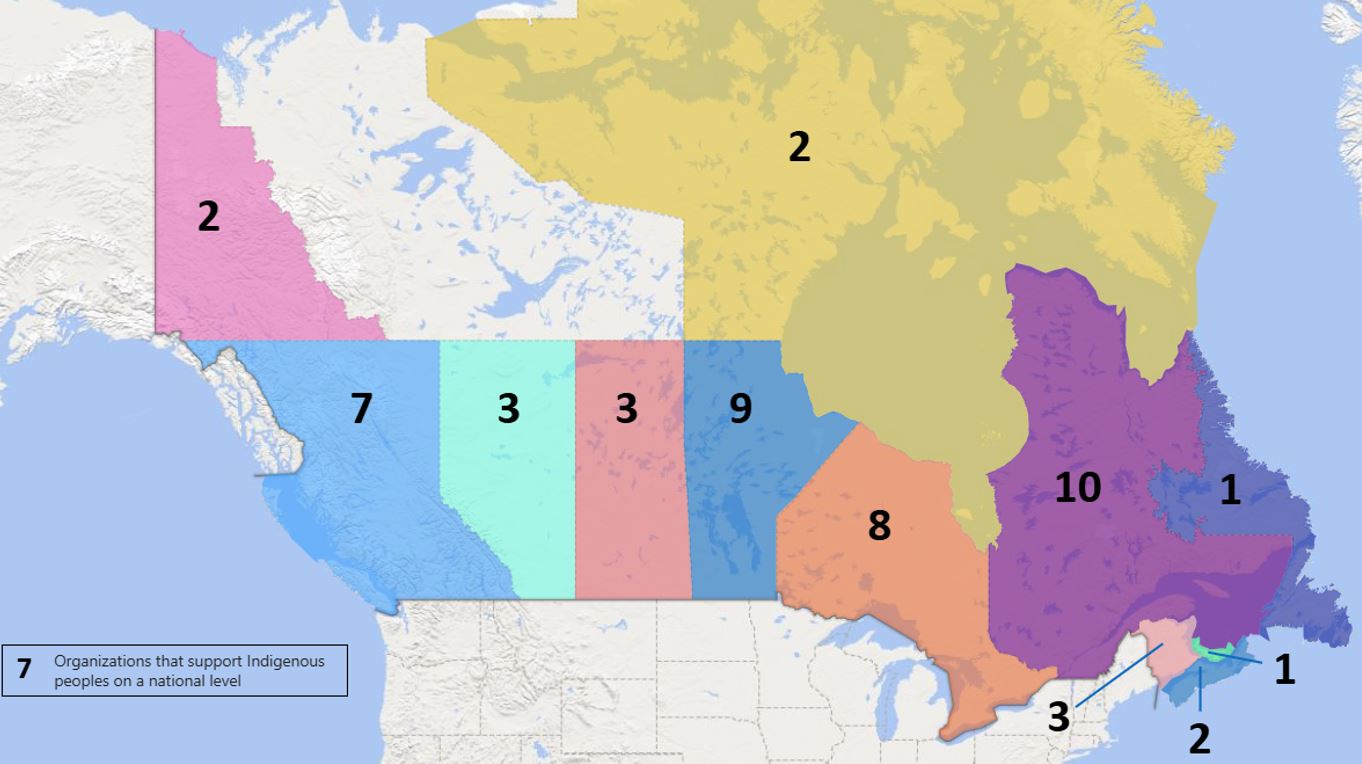 A map of Canada shows how many Indigenous partners’ submissions Justice Canada has received.